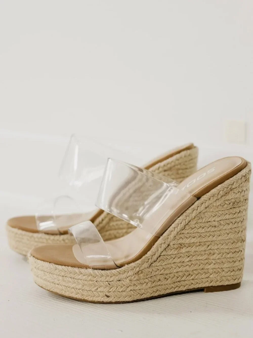 Soda Clear Strap Espadrille Wedge Sandals - Natural Tan